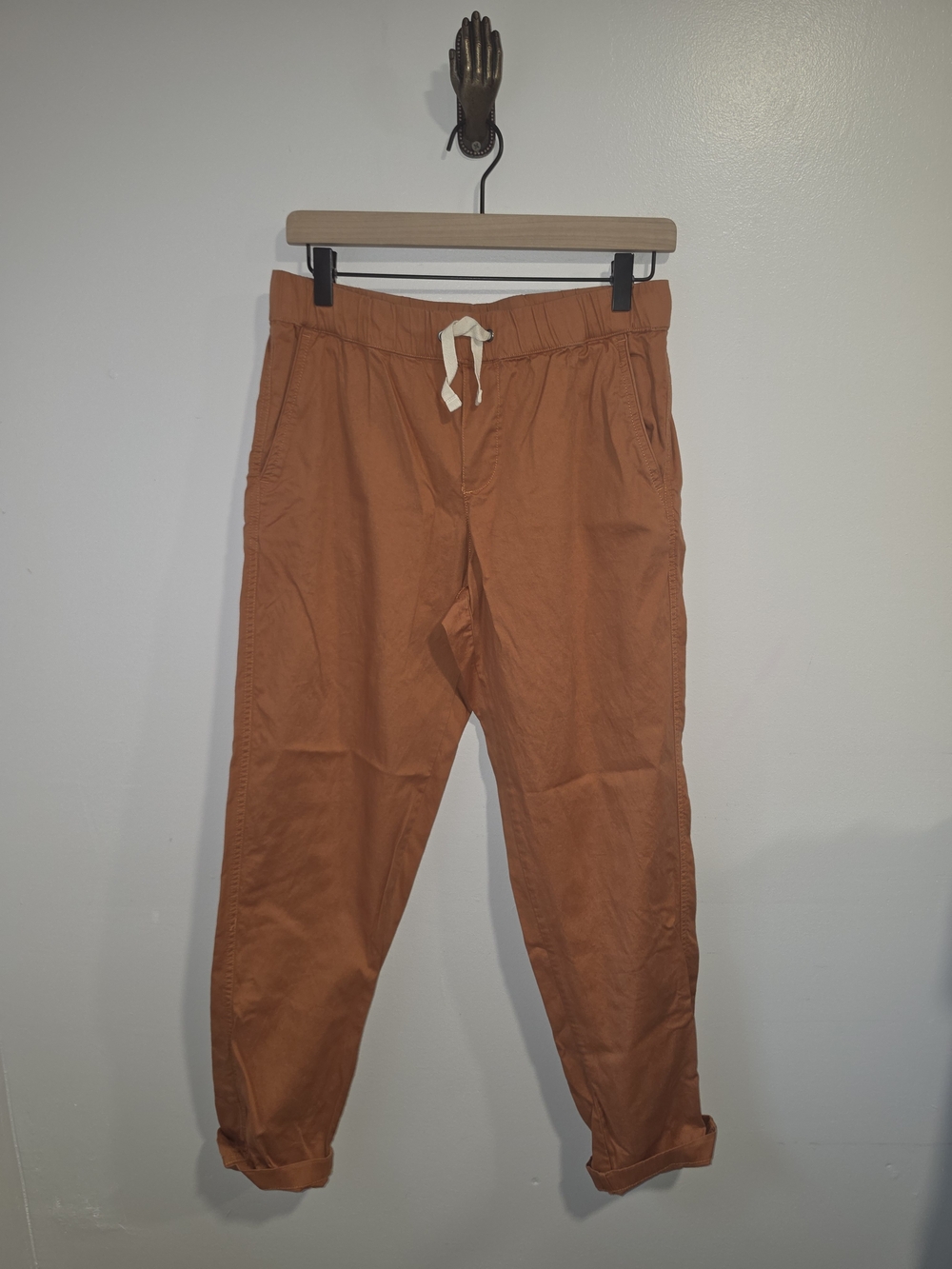 Pact Organic Daily Twill Pants Womens Small Terra Cotta Brown Elastic Waistband